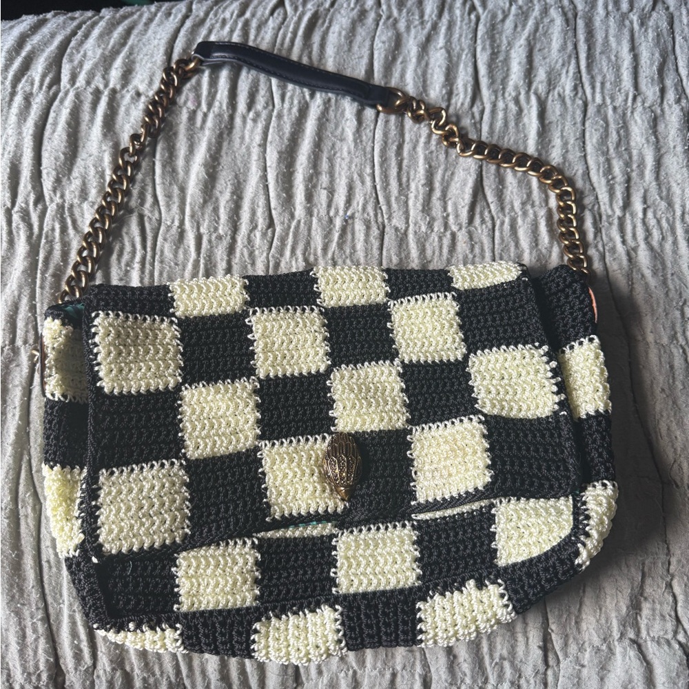 Kurt Geiger Black and Cream Checkered Shoulder Bag